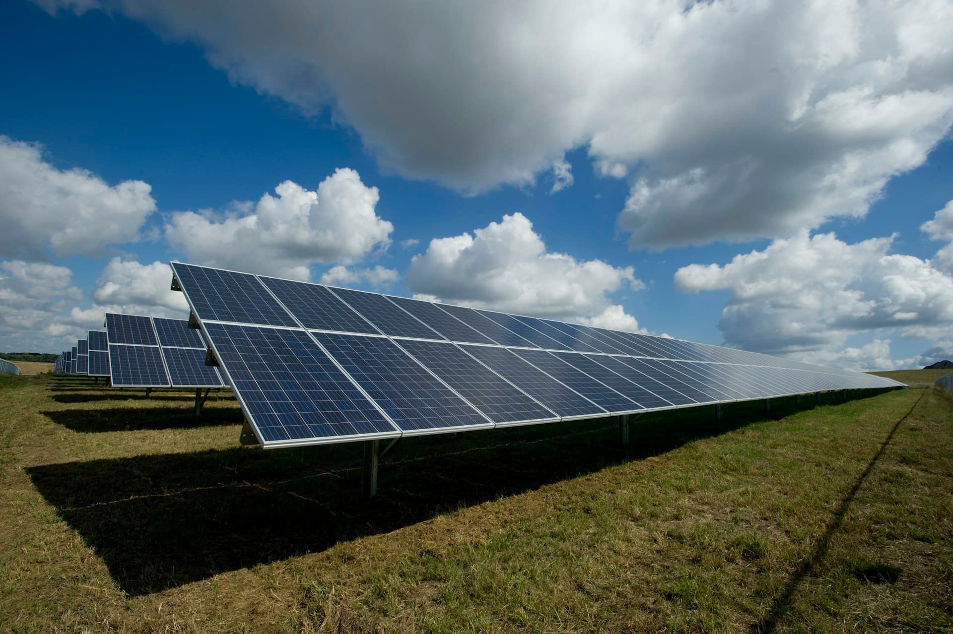 Utility-scale solar farm under an open sky